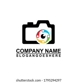 Vista de cámara fotográfica con logotipo, concepto de símbolo creativo de visión digital. Cctv, vídeo monitorización idea del logo comercial abstracto. Logotipo de identidad corporativa, etiqueta de diseño gráfico de la empresa