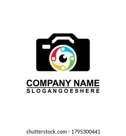 Vista de cámara fotográfica con logotipo, concepto de símbolo creativo de visión digital. Cctv, vídeo monitorización idea del logo comercial abstracto. Logotipo de identidad corporativa, etiqueta de diseño gráfico de la empresa