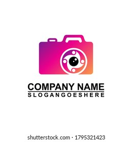 Logo photo camera eye, digital vision creative symbol concept. Cctv, video monitoring abstract business logo idea. Corporate identity logotype, company graphic design tamplate