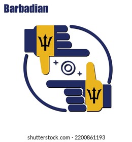 logo of the photographer design made from the flag of Barbadian, conceptual vector. 