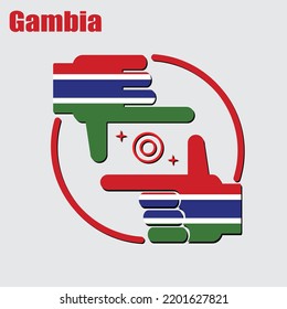 logo del diseño del fotógrafo hecho de la bandera de Gambia, vector conceptual. 