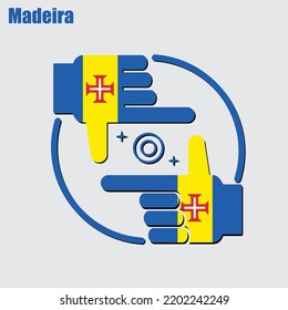 logo of the photographer design made from the flag of Madeira, conceptual vector. 