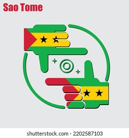 logo of the photographer design made from the flag of Sao Tome, conceptual vector. 