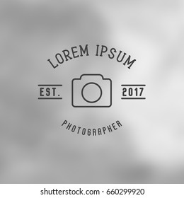 Logo for photographer with thin line icon of camera. Minimalistic simple vector illustration.