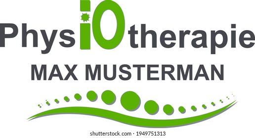 Logo for a physiotherapist. On the logo there is an inscription in German PHYSIOTHERAPY. The letters IO are replaced with graphic elements. Below is a graphic representation of the spine. Eps 10.