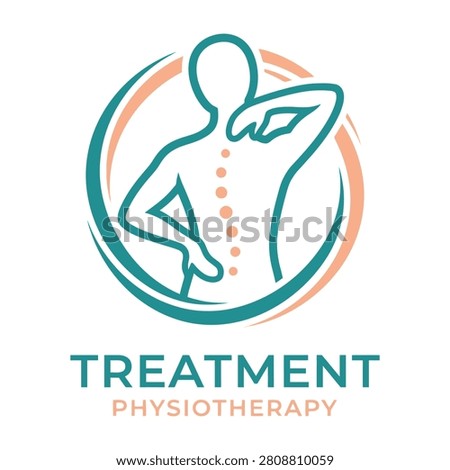 A logo for physiotherapy treatment featuring a human silhouette with a spine and a circular design
