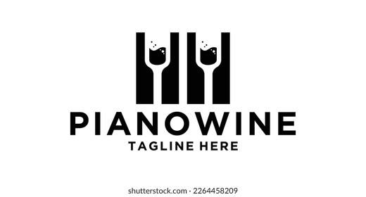 logo piano and wine icon vector illustration