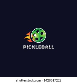 Logo For Pickle Ball With Ball And Fire