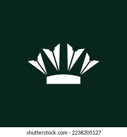 The logo is pictogram the crown and pens. Outlined and elegant.