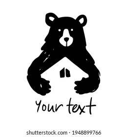 Logo with a picture of a bear. Rest in the forest.