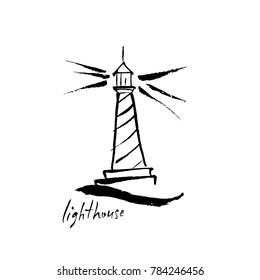 Logo with a picture of a lighthouse and waves.