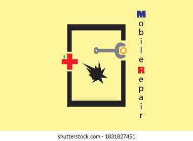 The logo picture shows the damaged cell phone waiting for repair. Mobile repair vector icon , repair mobile logo

