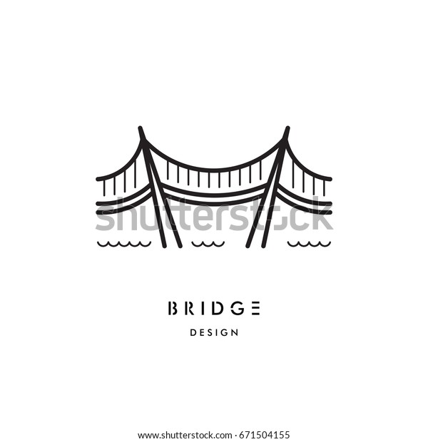 A logo
with a picture of a suspension bridge on steel ropes. Vector logo
of the bridge isolated on white
background