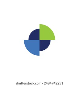 Logo gráfico circular azul verde diseño minimalista con fondo en blanco