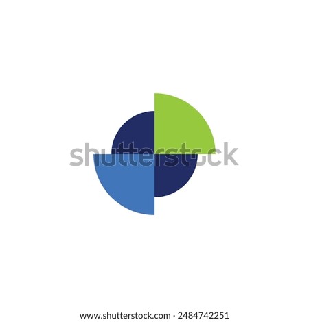 Logo pie chart blue green minimalist design with blank background