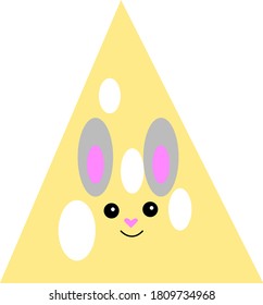 Pieza con logo de queso con agujeros y la boquilla de un ratón. Objeto en un fondo blanco. Concepto de productos alimenticios y lácteos