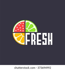 logo with pieces of fruits and word fresh. Vector design logo. Vector illustration