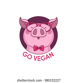 Logo pig hipster color go vegan