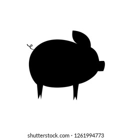 Logo pig. Line piggy. Pork. Vector illustration on white background. Symbol 2019