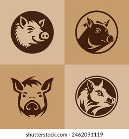 Logo of a pig set icon silhouette design