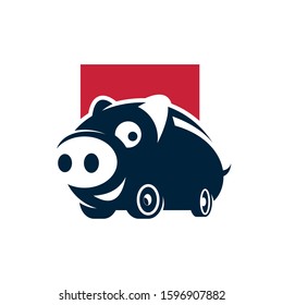 Logo of a piggy bank with wheels