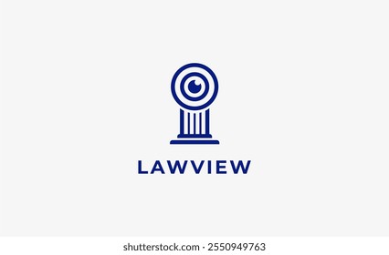 Logo Pillar law and eyeball. Lawyer and law firm concept. Minimalist and modern.