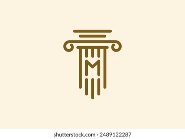 Logo Pillar lawyer letter M, Firm logo identy with Line minimalist pillar symbol illustration, Editable file