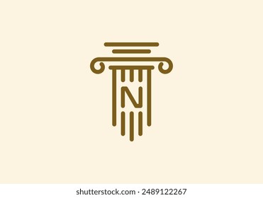 Logo Pillar lawyer letter N, Firm logo identy with Line minimalist pillar symbol illustration, Editable file