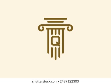 Logo Pillar lawyer letter Q, Firm logo identy with Line minimalist pillar symbol illustration, Editable file