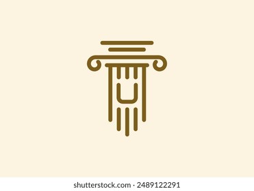 Logo Pillar lawyer letter U, Firm logo identy with Line minimalist pillar symbol illustration, Editable file