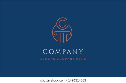 Logo pillar template. Architecture element column with letter C in linear style