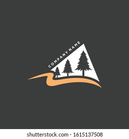 the logo of pine trees and mountain climbers