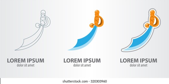 Logo pirate sword, contour logo, stroke logo
