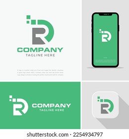 Logo pixel letter DR or RD company brand design vector font illustration