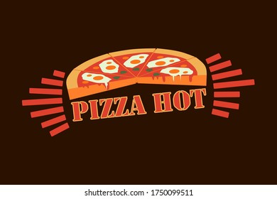 Logo for the Pizza business is an illustration of a slices of pizza with mozzarella and melted sauce. Vector Pizza logo with perspective.