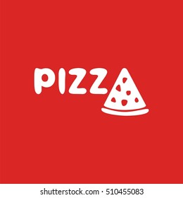 Logo for pizzeria. Vector graphic piece of pizza with word pizza. Vector illustration