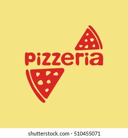Logo for pizzeria. Vector graphic pieces of pizza with word pizzeria. Vector illustration