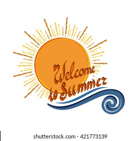 logo with place for your own  text on sunshine background  with smart sea wave.