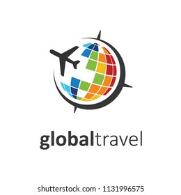 Logo of a plane around the globe (trip). Can be used for many kind of project. Full vectors, and suitable for travel companies.