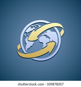Logo Planet Earth with arrows. Flat design. Stock vector illustration.