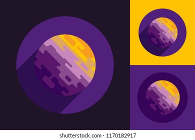 Logo of Planet Round Form on Violet, Black and Yellow Backgrounds.