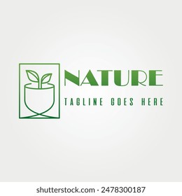 Logo de una planta que crece en una maceta con marco. Diseño de logotipo minimalista elegante. Arte vectorial con logotipo natural.