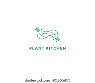 logotipo para cocina de planta | con ramitas y utensilios de cocina o espátula