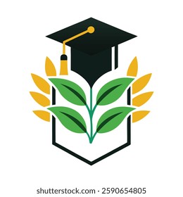 Logo with a plant for a Masterdegree vector art illustration
