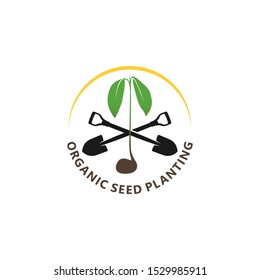Logo planting tree seedlings, greening nature, protecting our forests and the earth