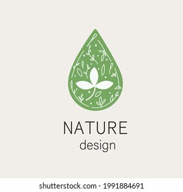 Logotipo con plantas y naturaleza en forma de gota