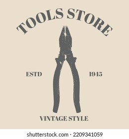 logo pliers vector hand drawn illustration in vintage retro style. construction tool, hand work template design