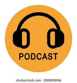 Logo del podcast. Suspiro de auriculares. Ilustración vectorial.