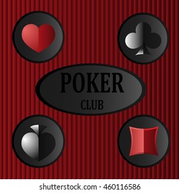 Logo for the poker club with the image of card suits and inscriptions