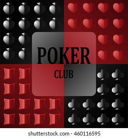 Logo for the poker club with the image of card suits and inscriptions